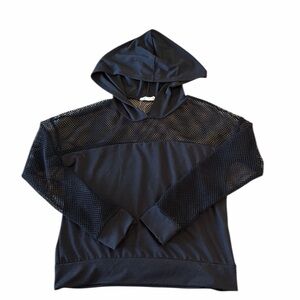Kids Black Mesh Sleeve Hooded Dance Top